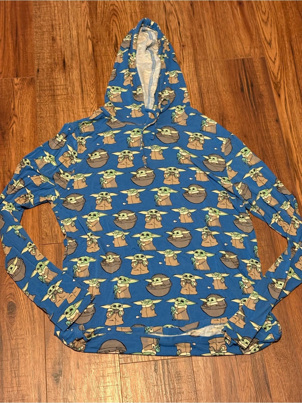 MeUndies Blue Baby Yoda Print Hooded Pajama Top